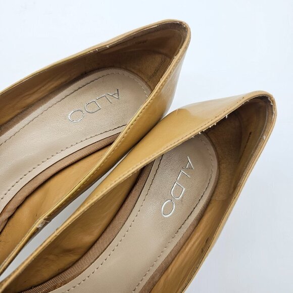 Aldo Nude/Tan Round Toe Platform High Heel Pump, Patent Vegan Leather, Size 36 - Picture 5 of 15